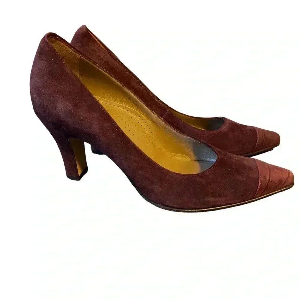 Anyi Lu Suede Snakeskin Point Toe Heels